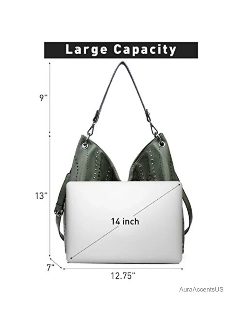 Vegan Leather Hobo Bag with Studs, Shoulder Tote Purse for Women